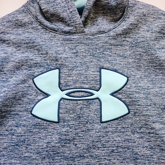 💖2/$25💖 Under Armour Cyan Blue Logo Armour Fleece Storm Hoodie - Picture 7 of 9